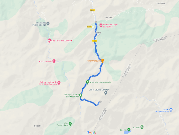 map to Toubkal peak