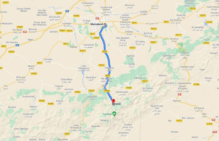 Marrakech to Imlil Map